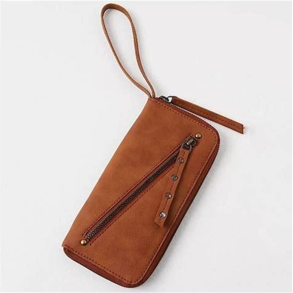 FREE PEOPLE - Brown Tan Distressed Vegan Wallet NWT - Picture 1 of 4